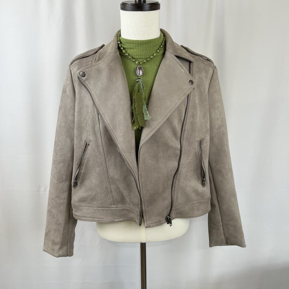 Philosophy Faux Leather Taupe Asymmetrical Zip Motorcycle Crop Jacket Size L